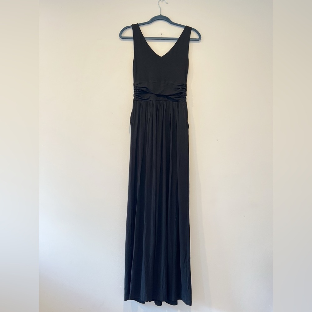Brass the tank maxi dress sleeveless black jersey stretch pockets small - Picture 10 of 15